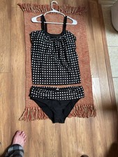 Two-piece Tanking Swim Suit Set Black With White Polka Dots 2XL EUC