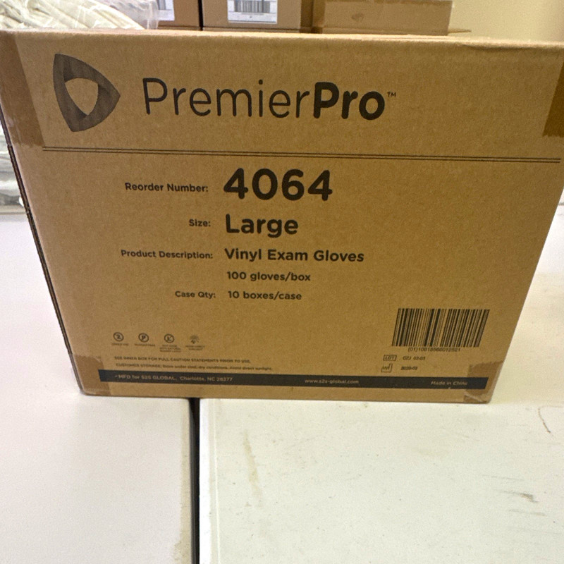 PremierPro 4064 Large Vinyl Powder-Free Exam Gloves, 10 Boxes (100/Box)