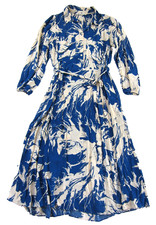 ZARA Blue Ivory Splash Rayon Collared Long Sleeve Pocket Long Maxi Shirt Dress L