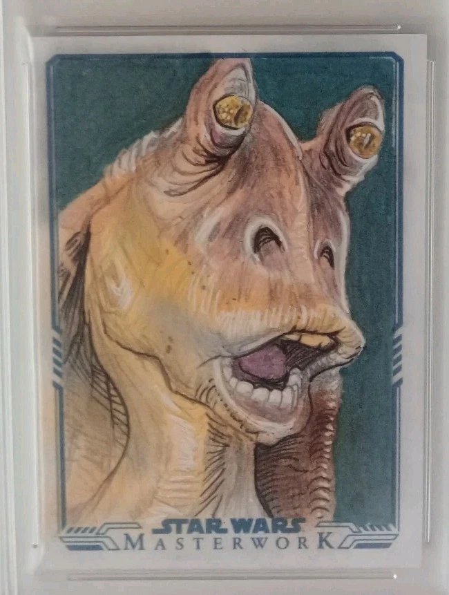 2017 TOPPS STAR WARS MASTERWORK SKETCH CARD 1/1 JAR JAR BINKS MGC GOLD GRADED  - Image 2 of 4