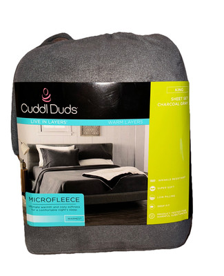 Cuddl Duds Microfleece Sheet Set King Size Deep Fit Warmest Charcoal Gray