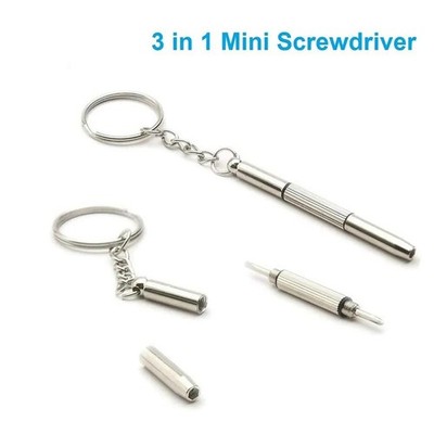 2 Stück 3 in 1 Mini Schraubendreher Schlüsselanhänger Werkzeug Reparatur Set für Uhr, Brille, Handy