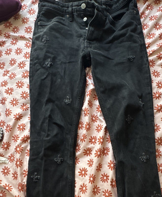 Ksubi Men s Skinny Slim Black Charcoal Wash Jeans Embroidered Cross Button
