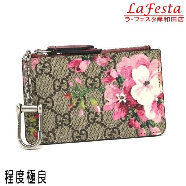 Gucci Blooms Floral Coin Case key case Beige Red GG with key ring