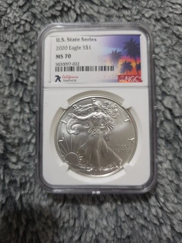 2020 7K Metals U.S. State Series American Silver Eagle NGC MS70 - California