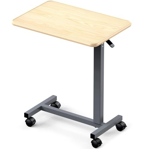 WOTURE Adjustable Overbed Table with Wheels, Bedside_ble_v2_maple CBZ041-MAPLE