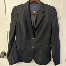 J. Crew Women's 2 Button Blazer Jacket Size 6 Black 100 Light Weight Wool 87739