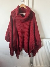 Size S/M women monsoon burgundy red fringe poncho kimono jumper