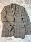 Hugo Boss Blazer Sport Jacket Gray Blue Windowpane Tweed Elbow Patches 40S