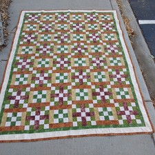 Quilt Handmade Small Squares Autumn Colors 82 X 62 Twin, Oversized Throw, Sofa