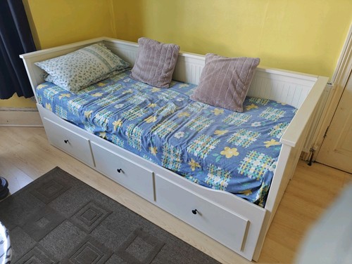 Ikea Hemnes Day bed with 3 Drawers and 2 Mattresses White Good Condition