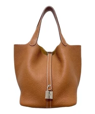 HERMES Picotin Lock MM Handbag  Leather Brown Taurillon Clemence 99