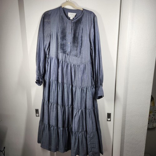 Mare Mare X Anthropologie Dress Small Blue Maxi Pleated Tiered Pockets Boho