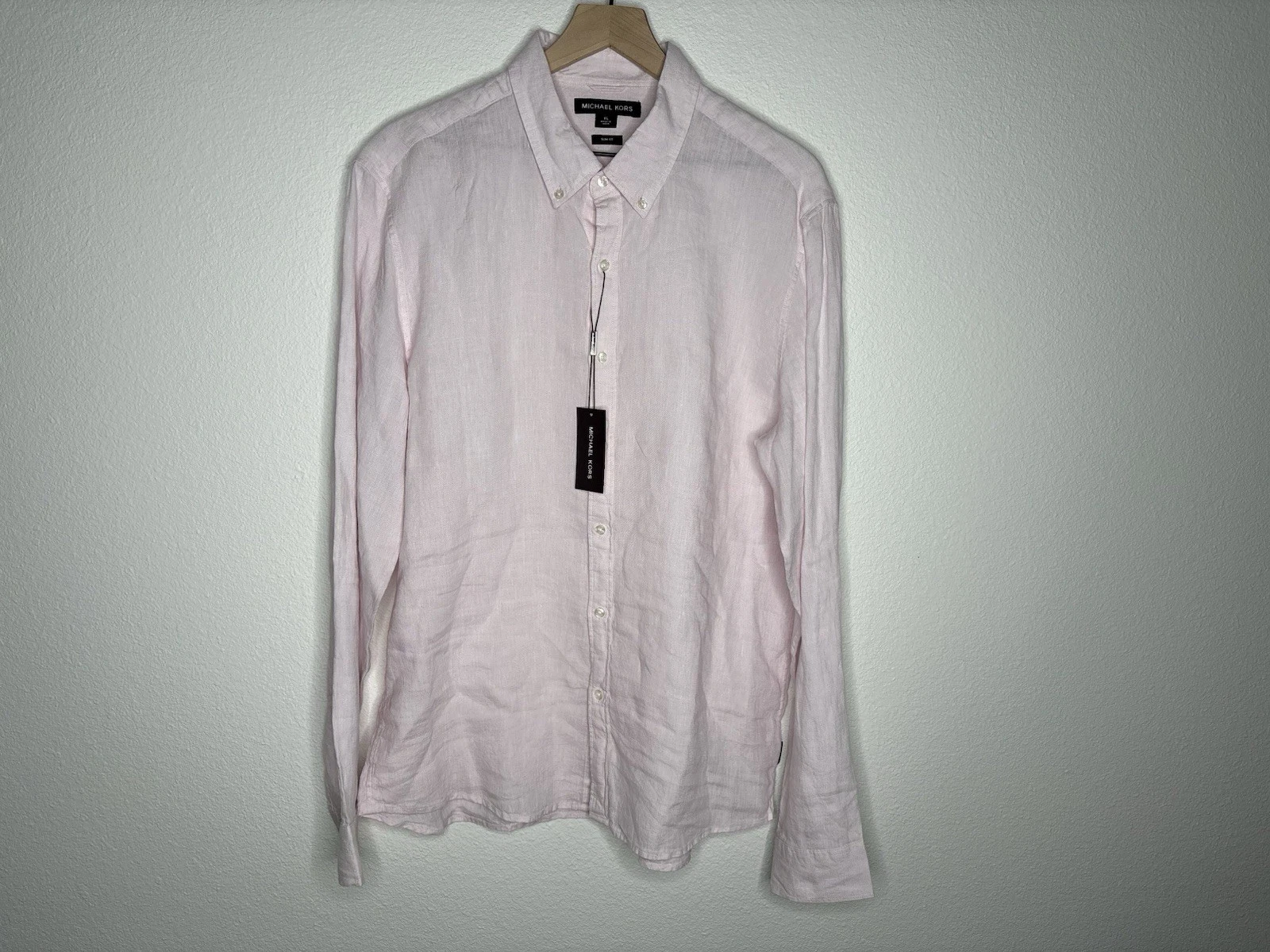 Michael Kors Mens Pink 100% Linen Slim Button Down Fit Shirt Size XL X-Large NWT