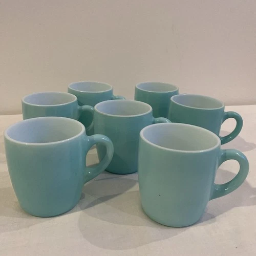 Lot of 7 Vintage Hazel Atlas Coffee Cup Mug Turquoise Teal Aqua