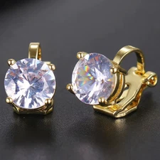 Trendy round Cubic Zirconia Copper Clip Earrings for Women Gold Color Crystal Me