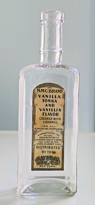 Antique M. M. C. Brand Vanilla Tonka Glass Bottle Nice Label Rare New York 1906