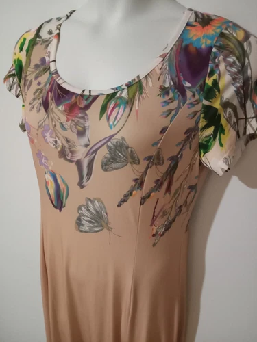 Lily By Firmiana Womens Medium Floral Maxi Dress Beige Butterfly Garden Print 