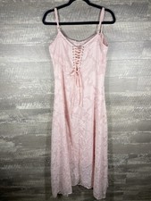 Baby Pink Textured Floral Lace Up Back Babydoll Dress Sz L Whimsy Easter Spring