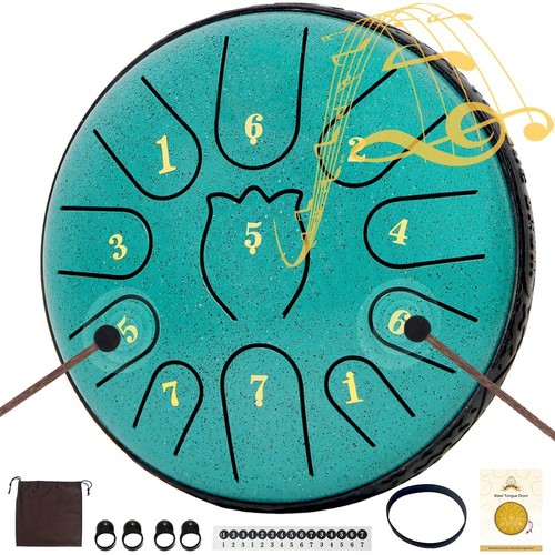 Tamburo Steel Tongue Da 6 Pollici, 11 Note In D – Con Custodia, Bacchette E Libro Musicale Per Principianti