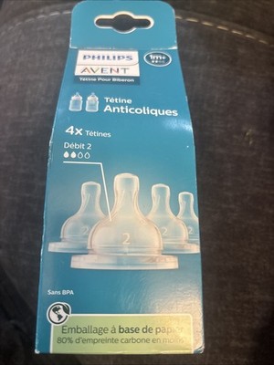 1  Box Of 4 Philips Avent Anti-Colic BPA Free Nipples 1 Month + Flow 2