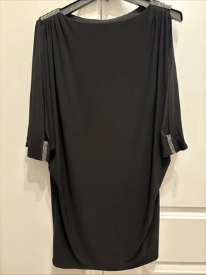 Cache schwarzes festliches Kleid Perlen offene Ärmel Größe M Top Zustand - Bild 1 von 4