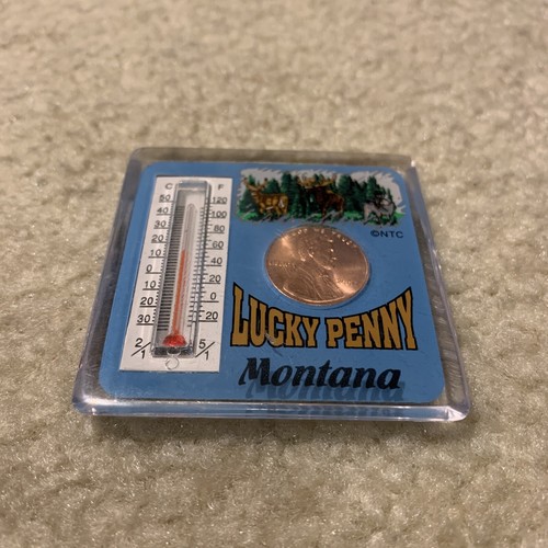 Montana Lucky Penny Thermometer Blue Fridge Magnet Travel Souvenir 2001 Vintage - Picture 6 of 8