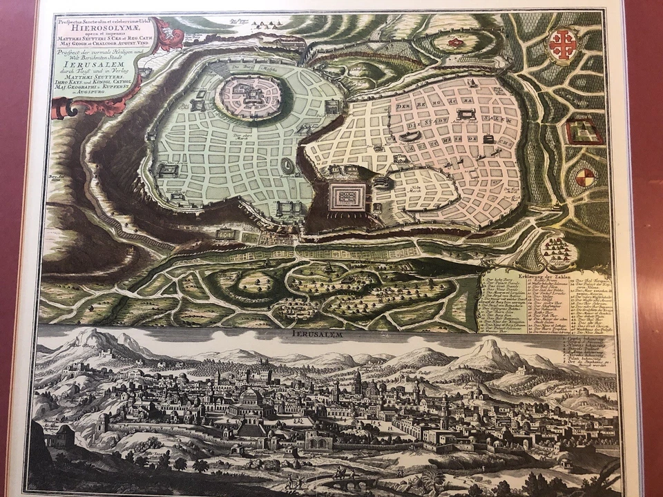 Jerusalem map 1734 color copy of German map - Image 3 of 4