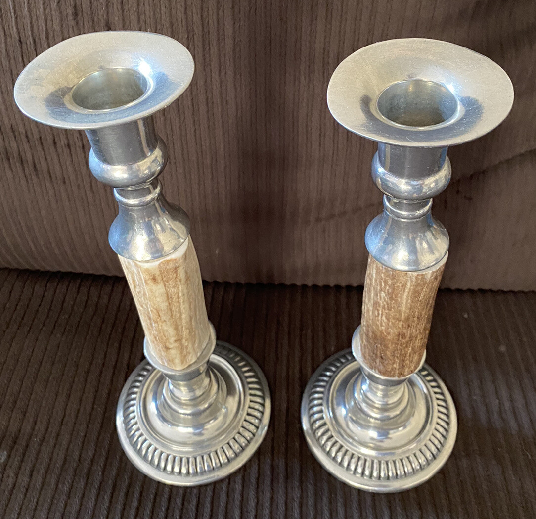 Vintage Pair of VH 95 Silver Candle Holders w/ Antler / Bone