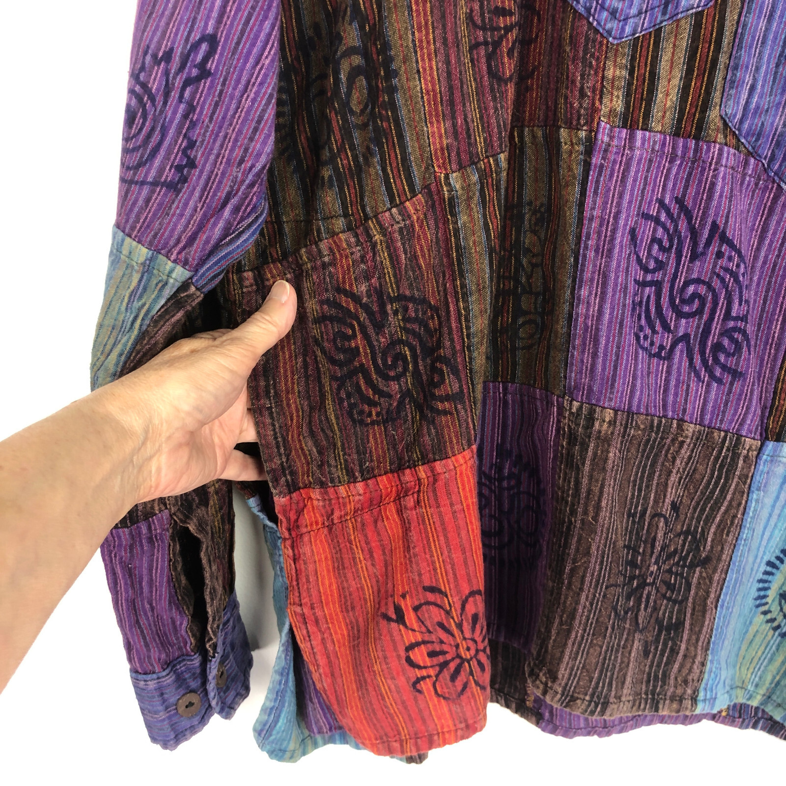 Nepal Patchwork Multicolor Chambray Long Sleeve S… - image 3