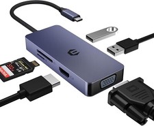 USB C Hub, Versatile 6 in 1 USB C Adapter with HDMI, VGA, USB Ports SD/TF Reader