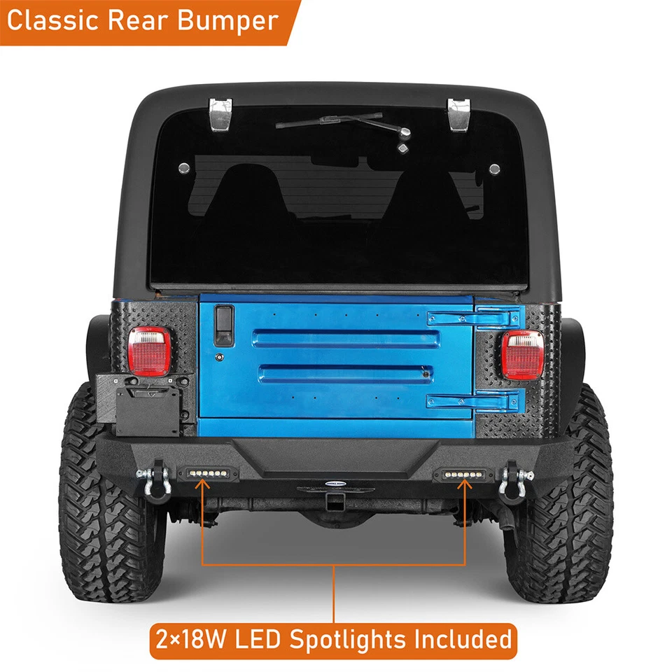Hooke Road Rear Bumper w/ Tire Carrier Light for 1987-2006 Jeep Wrangler YJ TJ - Image 3 of 4