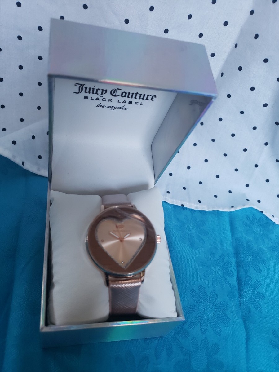 New Womens Juicy Couture Black Label Rose Gold Heart Leather 