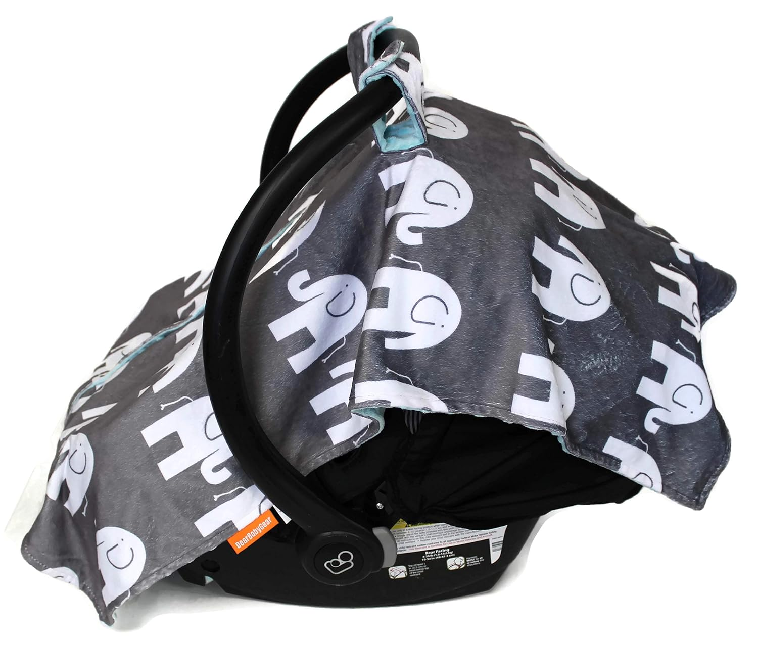 Dear Baby Gear Deluxe Car Seat Canopy, Custom Minky Print White Elephants, Opal eBay