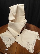 Antico Vintage Lenzuolo Anni 70 In Lino E Pizzo Con Federe Cm280x240 Perfetto