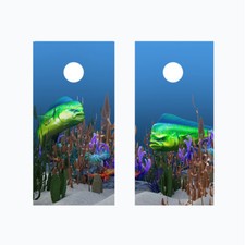 Cornhole Board Wraps Vinyl Decals Mahi Mahi Dolphinfish Ocean Set of 2 -0102RL