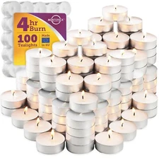 MontoPack Unscented Tea Light Candles 100 Pack | 4 hours White Smokeless Drip...