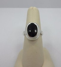 Sterling SILVER engagement Ring oval Black ONYX Wedding Band 925 Size 8.25