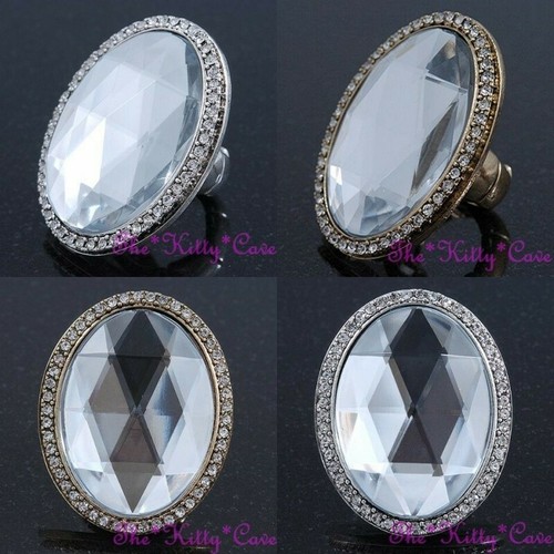 Grandi Annata Lussuoso Ovale Cocktail Anello Con Frizzante Cristalli Swarovski - 第 1/24 張圖片
