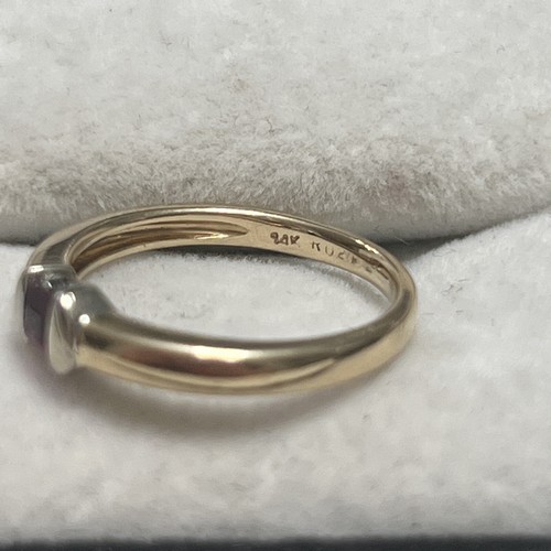 14k Gold Square Cut Rubin halbe Einfassung Solitär Versprechen Ring 6,25 2,5 g - Bild 5 von 6