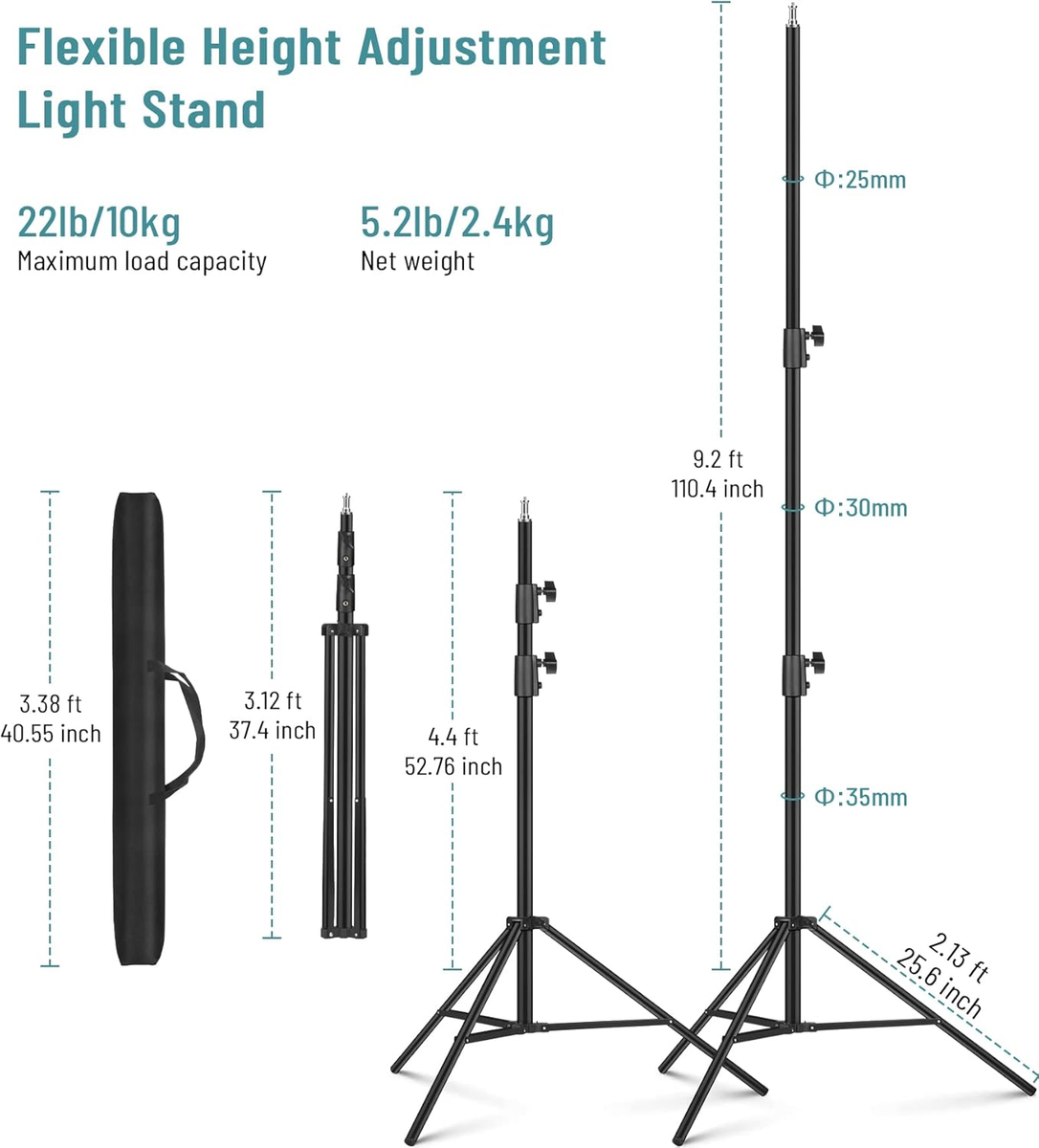 Heavy Duty 9.2 Feet/110'' Light Photography Tripod Stand, Aluminum - View #3