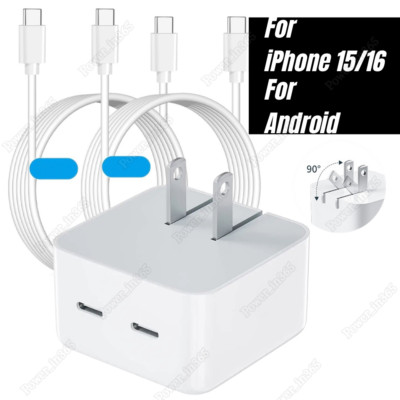PD 35W Fast Charger Adapter Type C Cable Cord For iPhone 15 16 iPad Pro Samsung