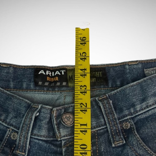 Ariat M5 Jeans Uomo 29 X 34 Tinta Unita Blu Denim Pantalone Dritto Strappato Anticato - Foto 12 di 13