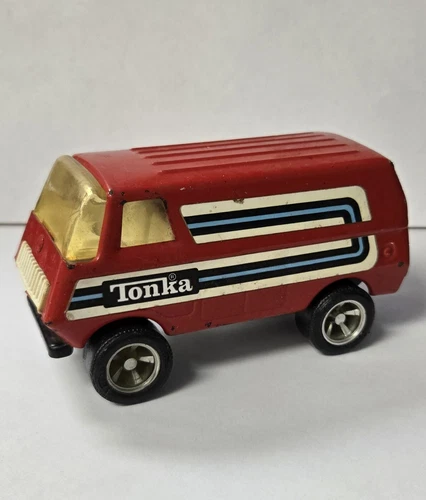 Vintage 70’s Tonka Red Metal Van w/ White Stripes Made In The USA.