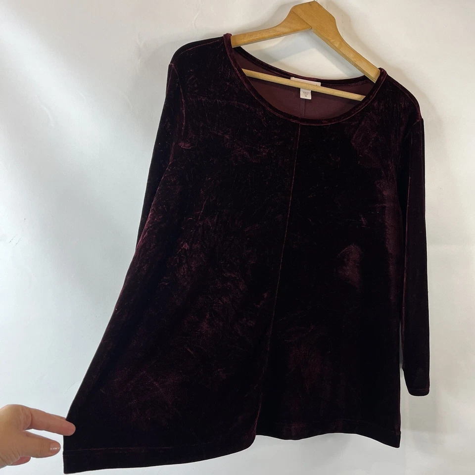 Coldwater Creek женщин бархата блузка верхний размер 1 X бордовый 3/4 рукав пуловер - Изображение 4 из 4