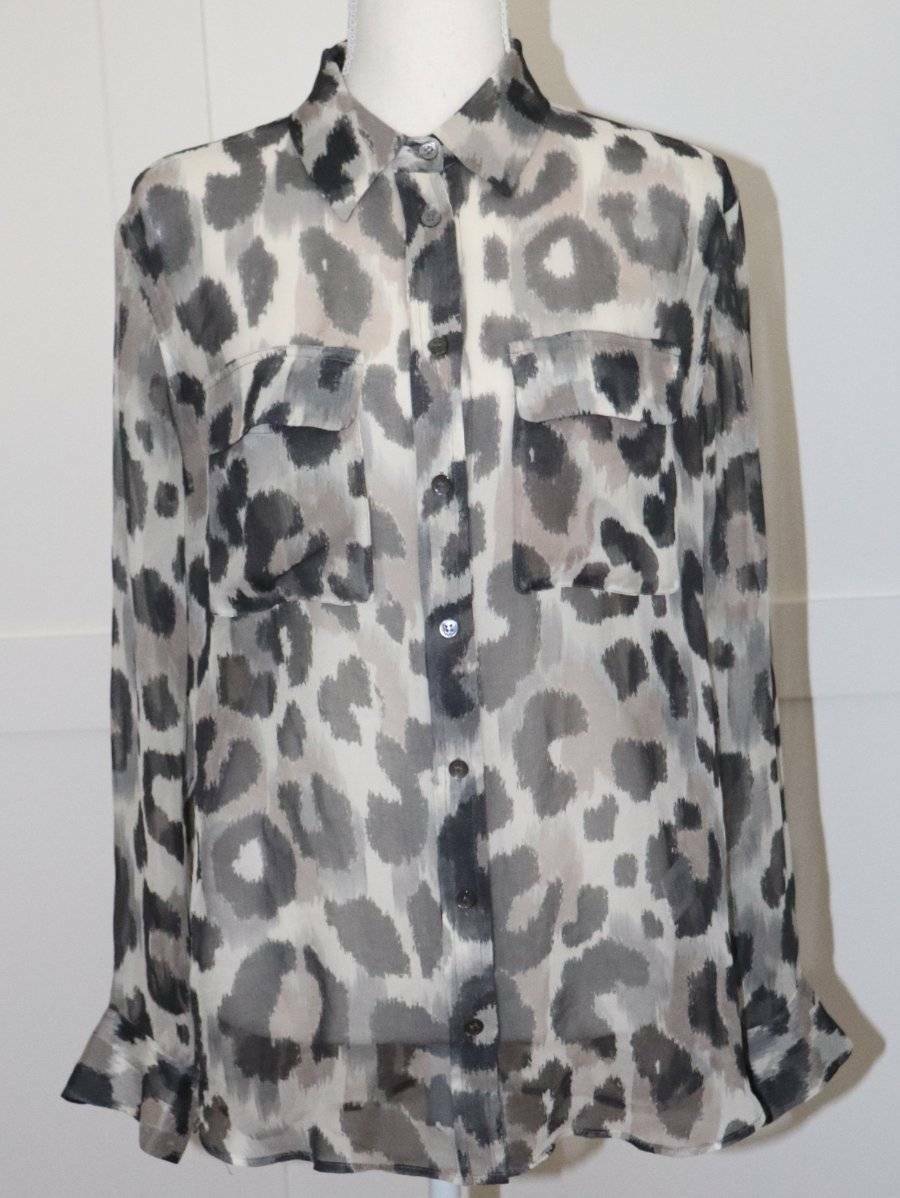 Leopard Print Silk Blouse Tunic for Women Size Small