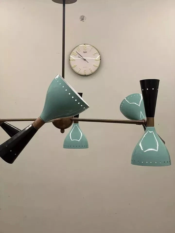 1950 Mid Century 6 Arms 12 Lights Antique Brass Chandelier Industrial Sputnik - Image 3 of 4