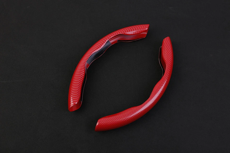 Car Steering Wheel Cover Non-Slip Booster Red Carbon Fiber Look Bling Set 38CM - Image 2 of 4
