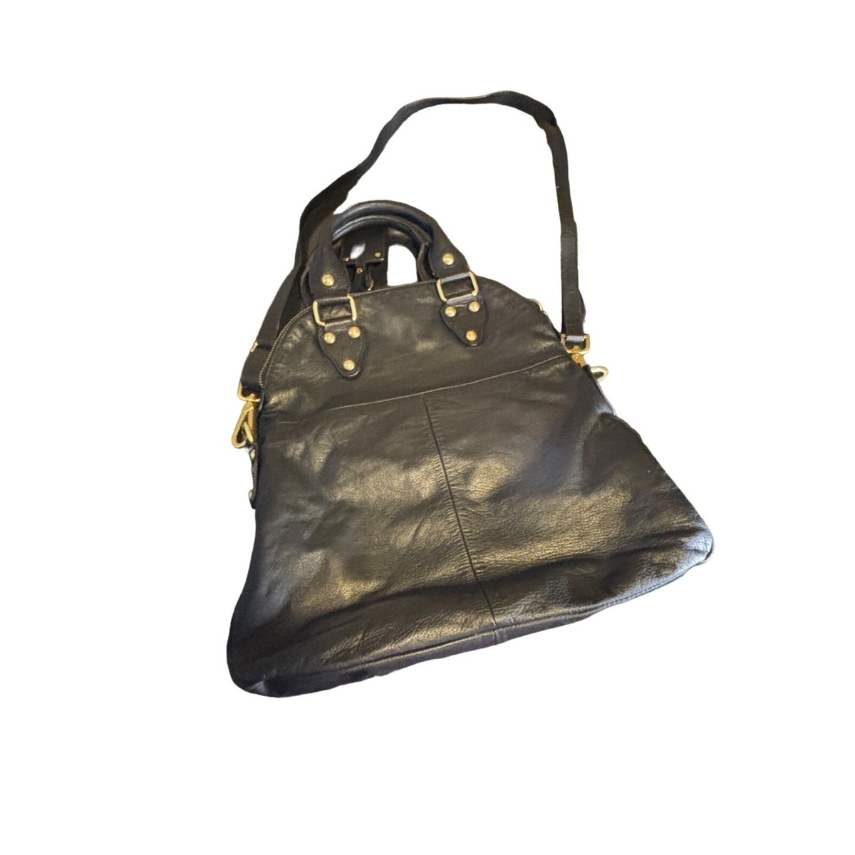 Emma Fox Black Leather Convertible Crossbody Handbag With Gold