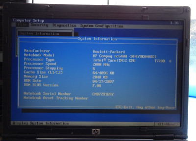 HP Compaq NC6400 (C18C) Notebook*OHNE RAM und HDD*Für Ersatzteil DEFEKT#N713